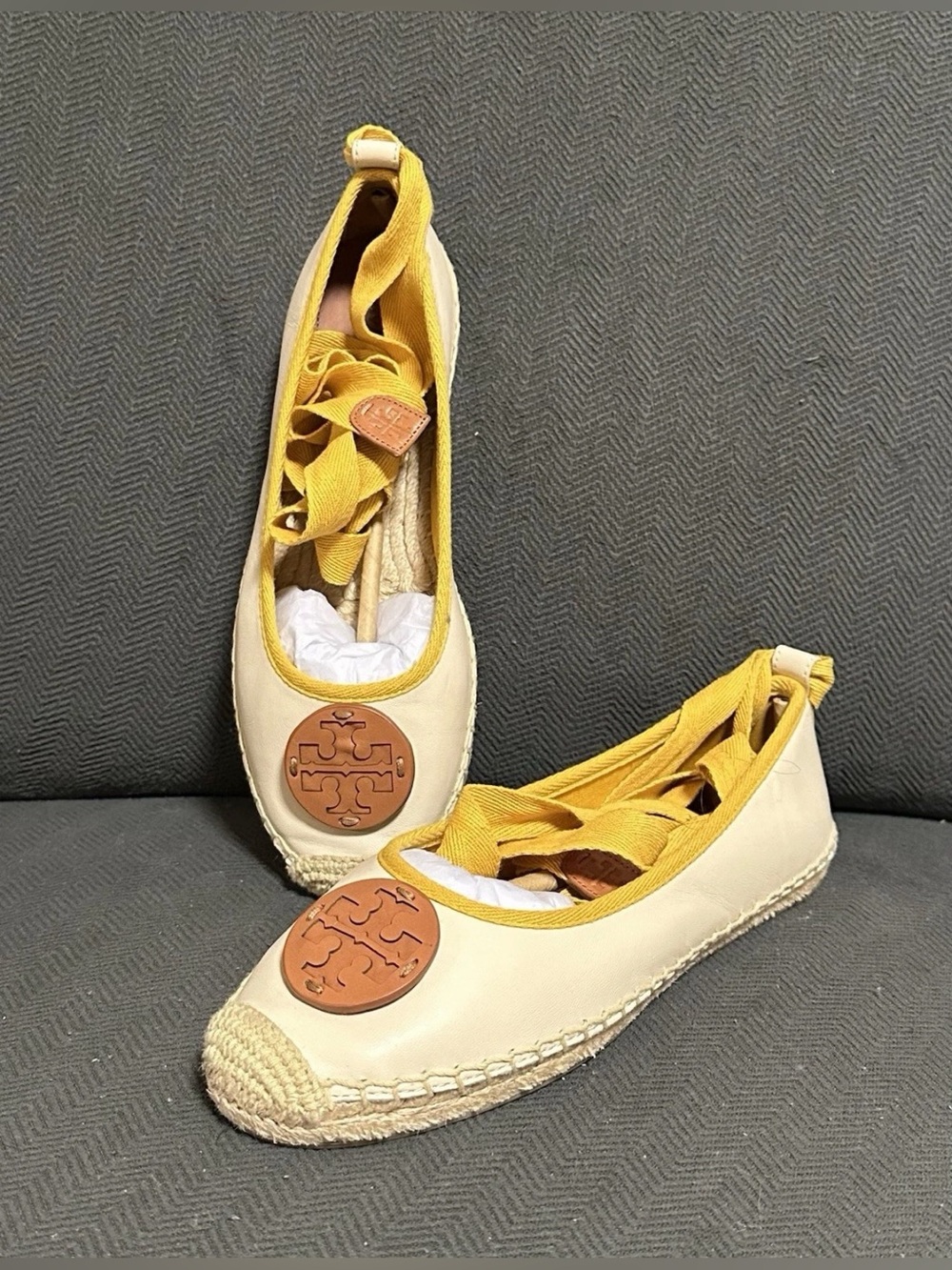 Tory Burch Minnie Ballet Espadrille Size 8 Cream Pre-owned
